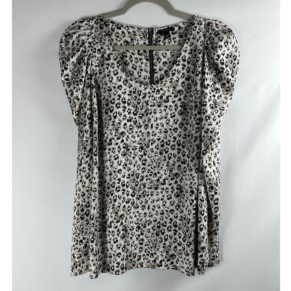Ann Taylor Leopard Print Puff Sleeve Blouse Women 6 Y2K Office Chic Indie Sleaze